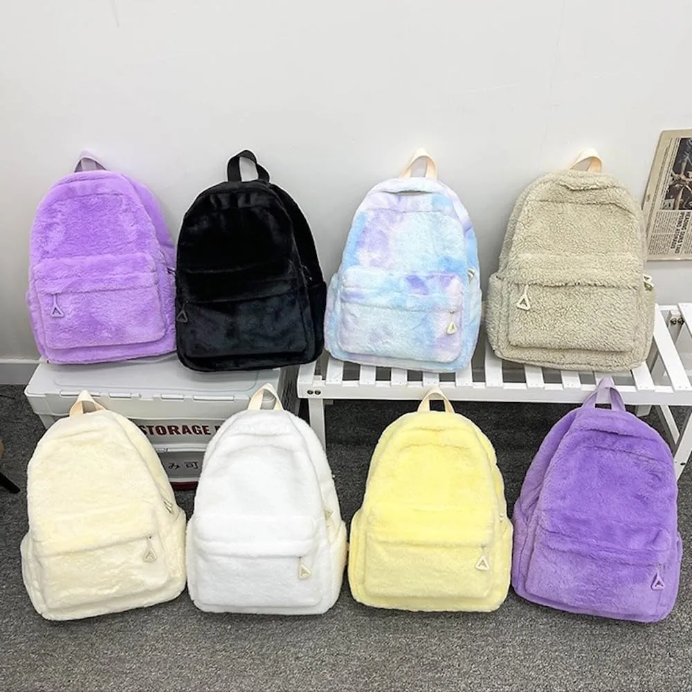 JHTPSLR Small Fuzzy Backpack Solid Furry Soft Plush Mini Backpack Mochila Pequea Cute Aesthetic Lightweight Casual Daypack (Beige)