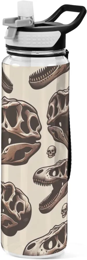 Joisal Dinosaur Skulls 32 Oz Sports Water Bottles with Straw BPA-Free Slim Water Bottles for Outdoor Sports