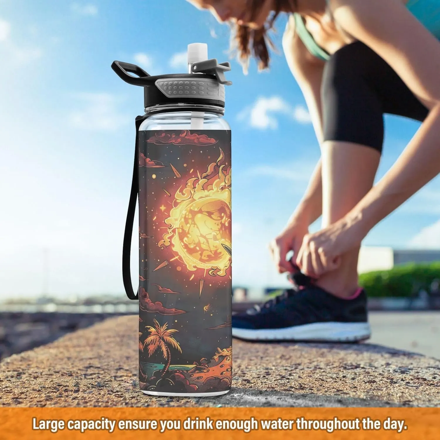 Joisal Fire Breathing Dino 32oz Water Bottles Leakproof Slim Water Bottles for Sports, Cycling, Bike