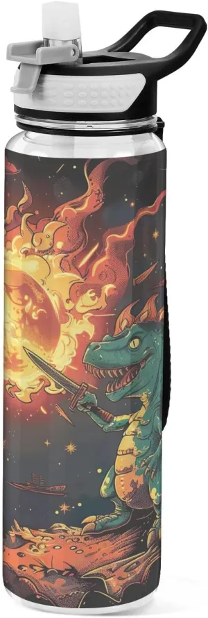 Joisal Fire Breathing Dino 32oz Water Bottles Leakproof Slim Water Bottles for Sports, Cycling, Bike