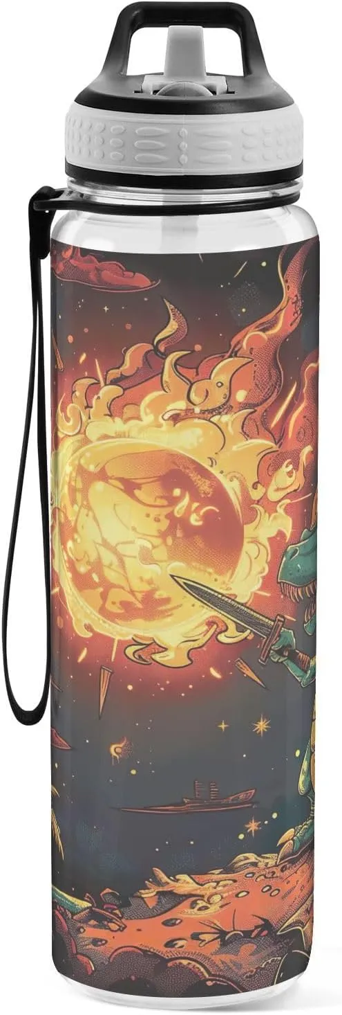 Joisal Fire Breathing Dino 32oz Water Bottles Leakproof Slim Water Bottles for Sports, Cycling, Bike