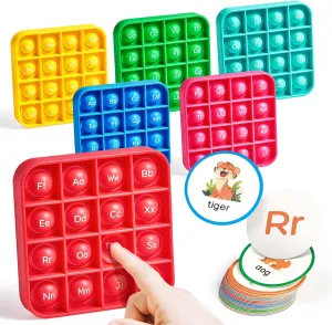JoyCat Alphabet Bingo Board Game,ABC Learning Toys for Kids Ages 3-5,Bingo Game for 2 to 6 Kids Kindergarten Preschool 1st 2nd 3rd（6 Fidget Pads   26 Flash Cards）