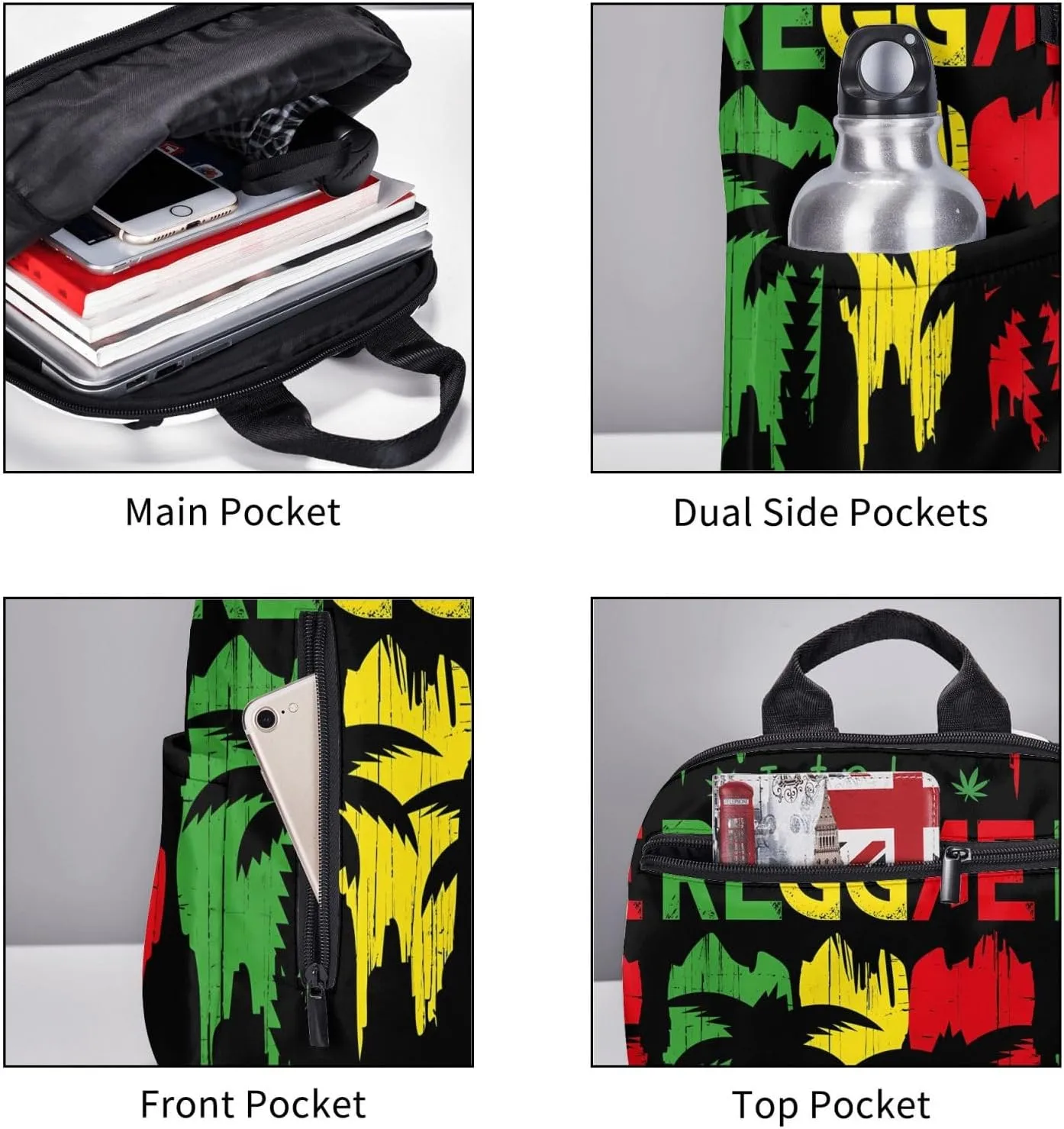 Just Relax Reggae Music Casual Backpacks Laptop Backpack Outdoor Travel Rucksack Sport Carry-On Daypack Lightweight Bag with Multi-Pockets