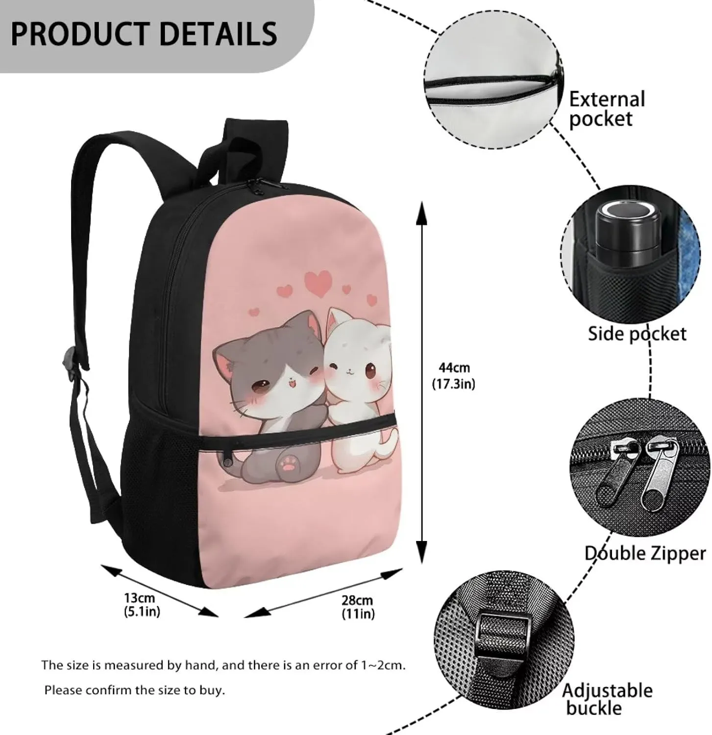 Kawaii Cat Backpack for Teen Girls 14-16 Bookbags 17inch Cute Bookbags Aesthetic for 6Th Grader School Backpack for Women Large School Backpack for Men College