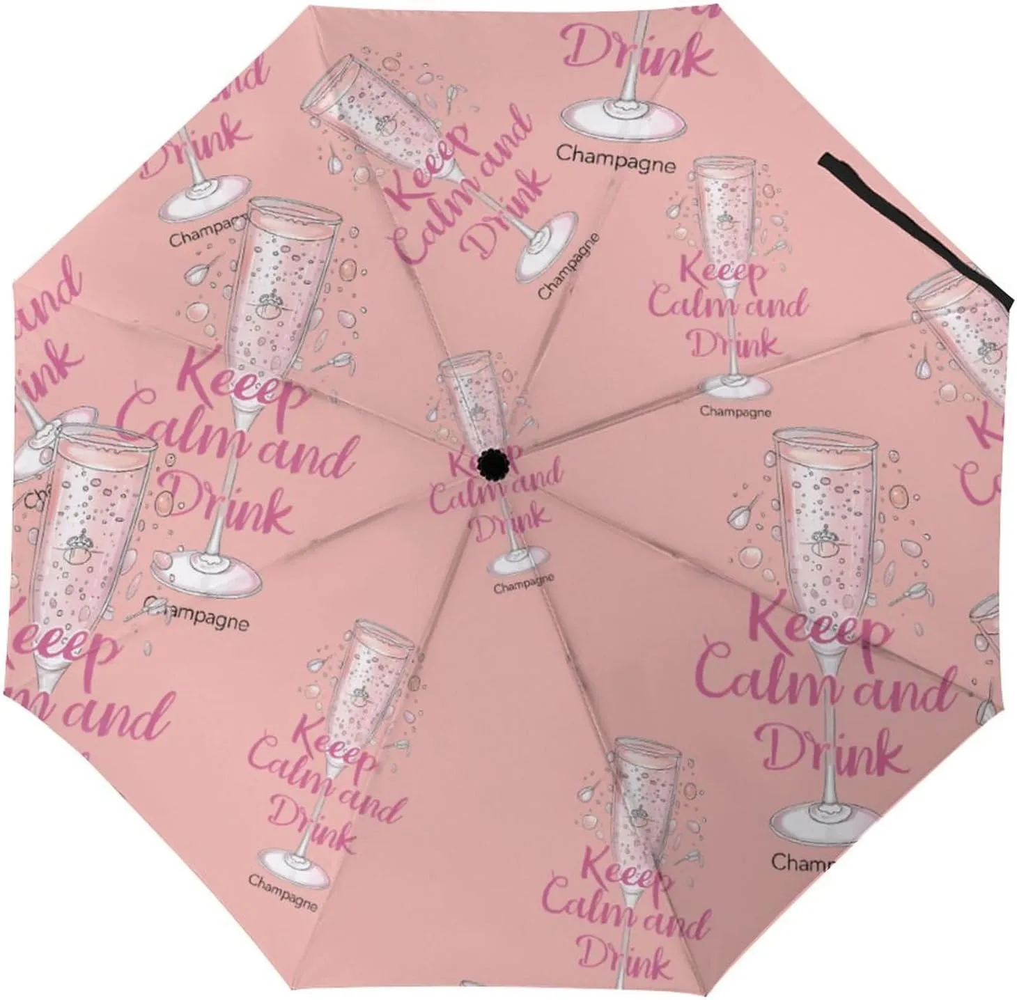 Keep Calm and Drink Champagne Folding Umbrella Cute Windproof Umbrella Compact Auto Open/Close