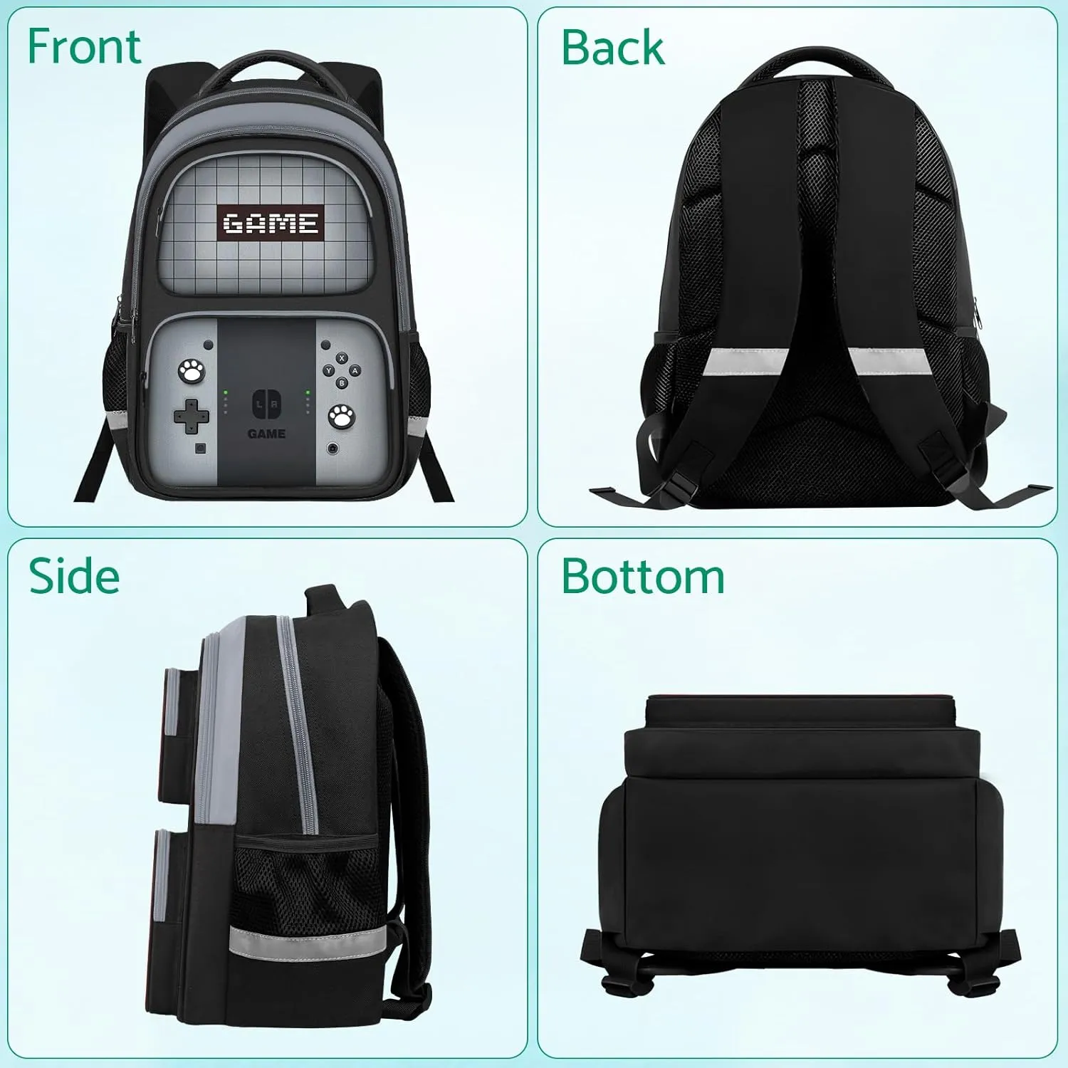 Kids Backpack For Boys，Gamer Boys Backpack For Children Teens Elementary Middle School, 17″ Students Bookbag