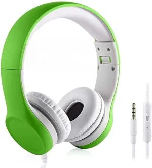 Kids Headphones, Two Audio Port for Sharing, Headphones for kids with mic & Volume Limiting, Baby Children Toddlers Boys Girls Laptop Tablet Class travel school use（green