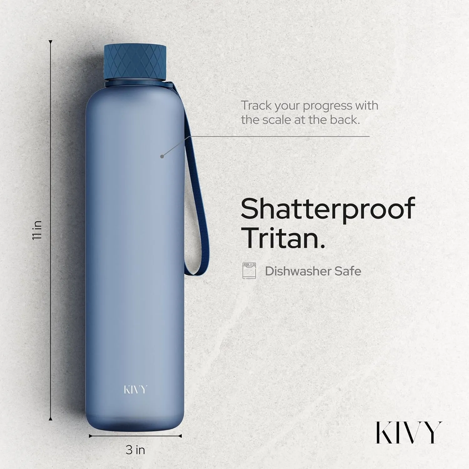 KIVY Slim Water Bottle 32oz [Lightweight & Shatterproof] Fits Backpack & Cupholder for Travel, Sports, School - Blue water bottle no straw - Cute aesthetic water bottles screw top - Dishwasher Safe