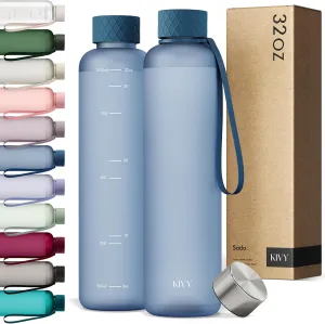 KIVY Slim Water Bottle 32oz [Lightweight & Shatterproof] Fits Backpack & Cupholder for Travel, Sports, School - Blue water bottle no straw - Cute aesthetic water bottles screw top - Dishwasher Safe
