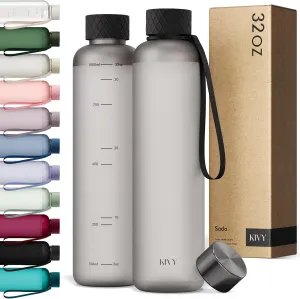 KIVY Slim Water Bottle 32oz [Lightweight & Shatterproof] Fits Backpack & Cupholder for Travel, Sports, School, Gym - Black water bottle no straw - Mens water bottle screw top - Dishwasher Safe