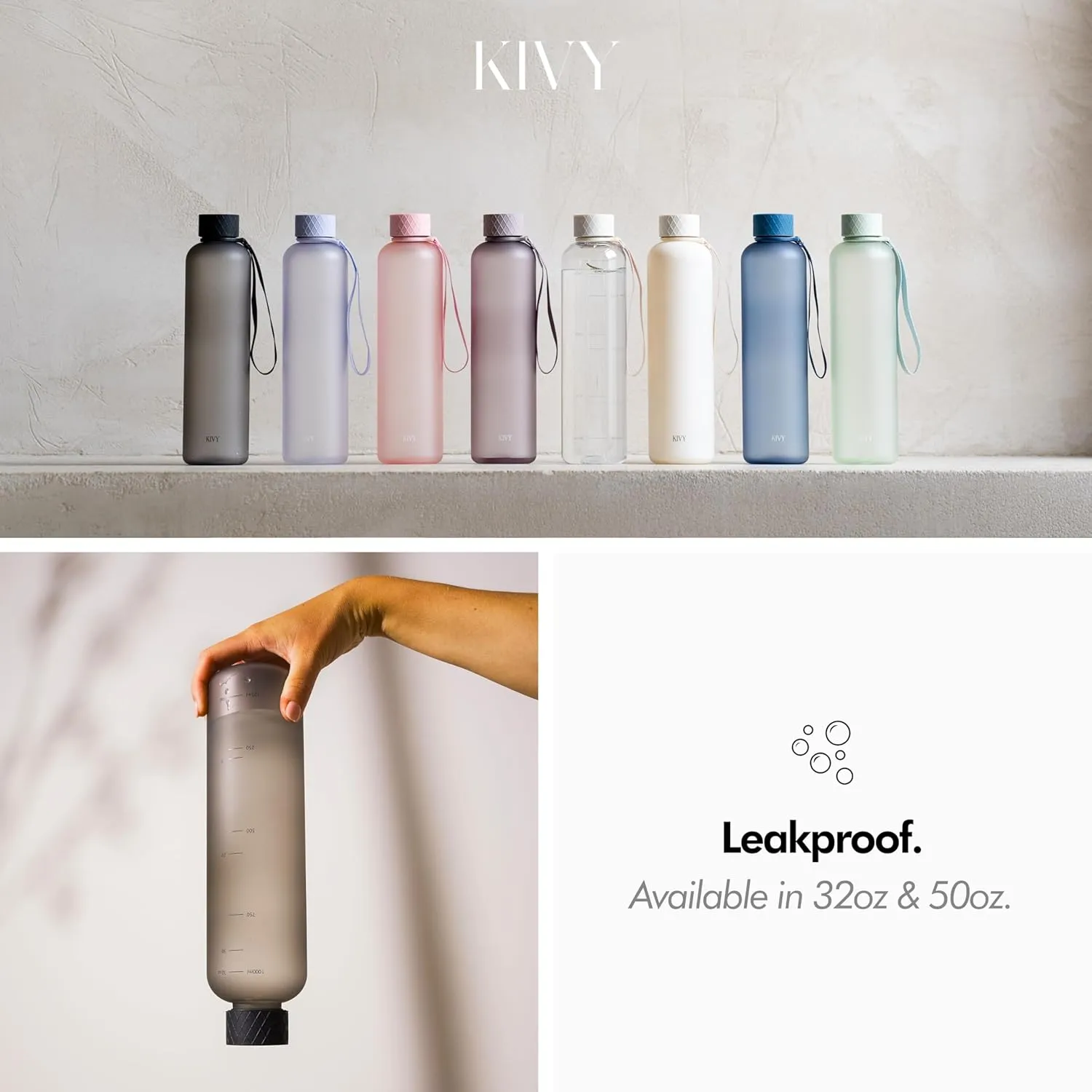 KIVY Slim Water Bottle 32oz [Lightweight & Shatterproof] Fits Backpack & Cupholder for Travel, Sports, School, Gym - Black water bottle no straw - Mens water bottle screw top - Dishwasher Safe