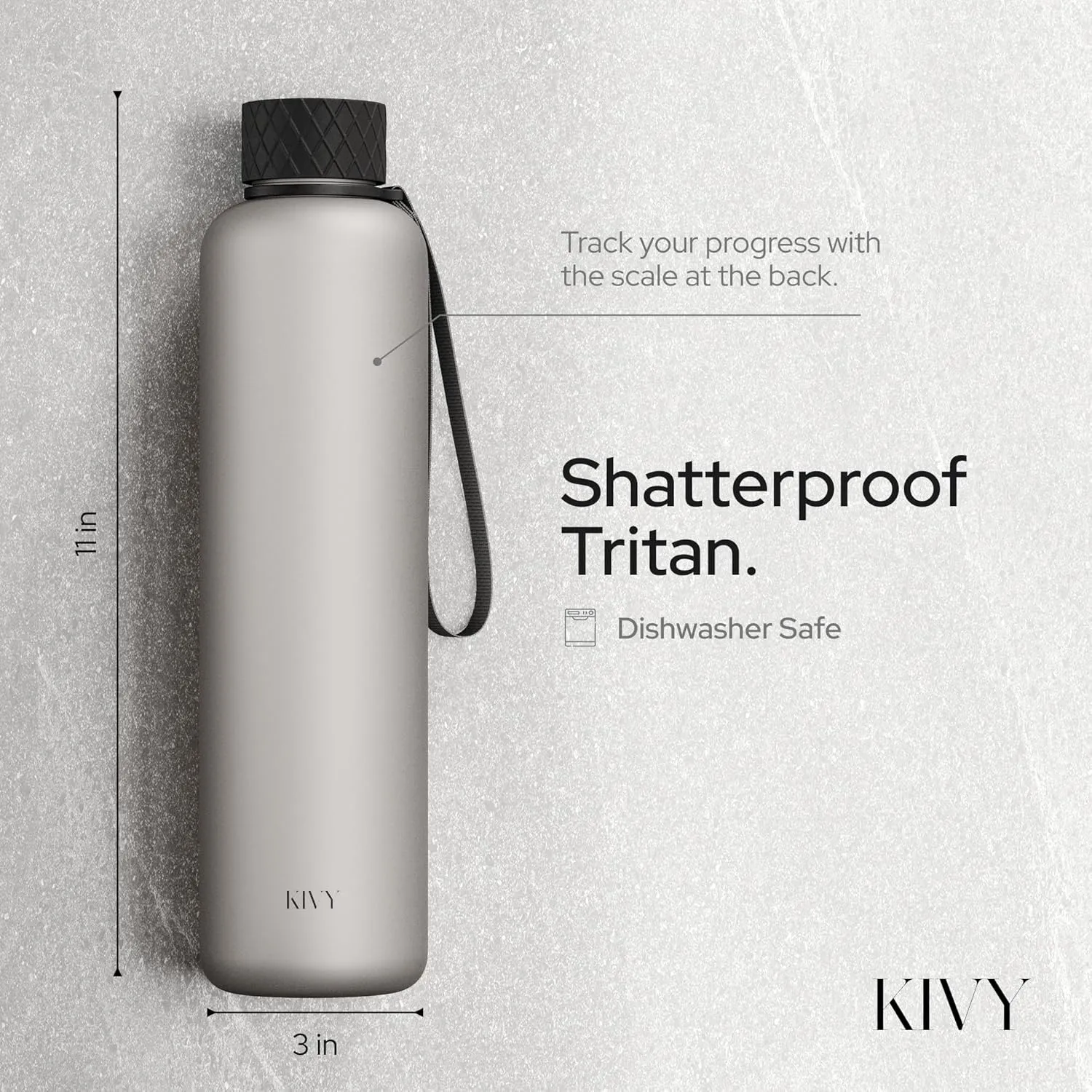 KIVY Slim Water Bottle 32oz [Lightweight & Shatterproof] Fits Backpack & Cupholder for Travel, Sports, School, Gym - Black water bottle no straw - Mens water bottle screw top - Dishwasher Safe