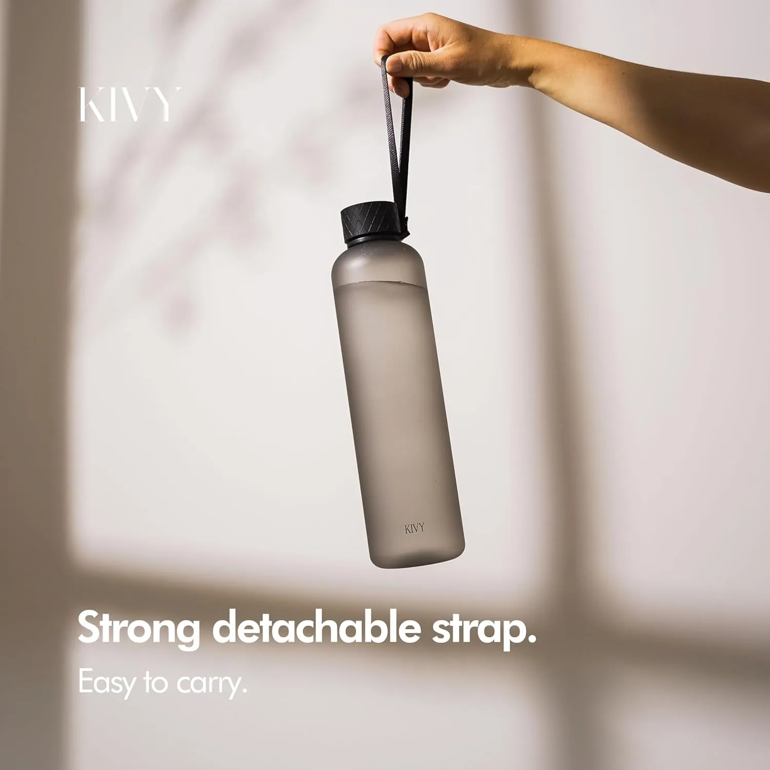 KIVY Slim Water Bottle 32oz [Lightweight & Shatterproof] Fits Backpack & Cupholder for Travel, Sports, School, Gym - Black water bottle no straw - Mens water bottle screw top - Dishwasher Safe