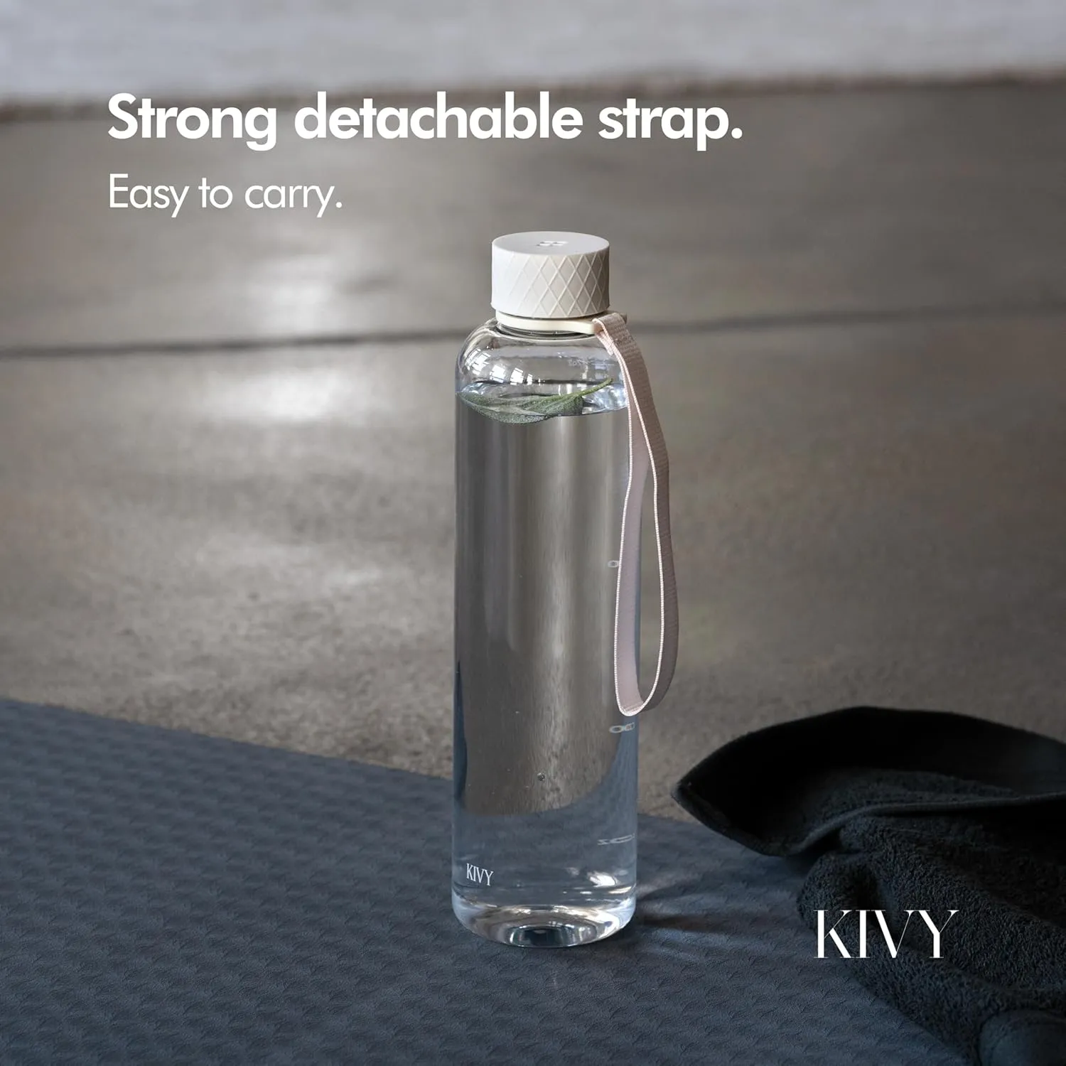 KIVY Slim Water Bottle 32oz [Lightweight & Shatterproof] Fits Backpack & Cupholder for Travel, Sports, School, Gym - Clear water bottle with measurements - Transparent Tritan Beige - Dishwasher Safe