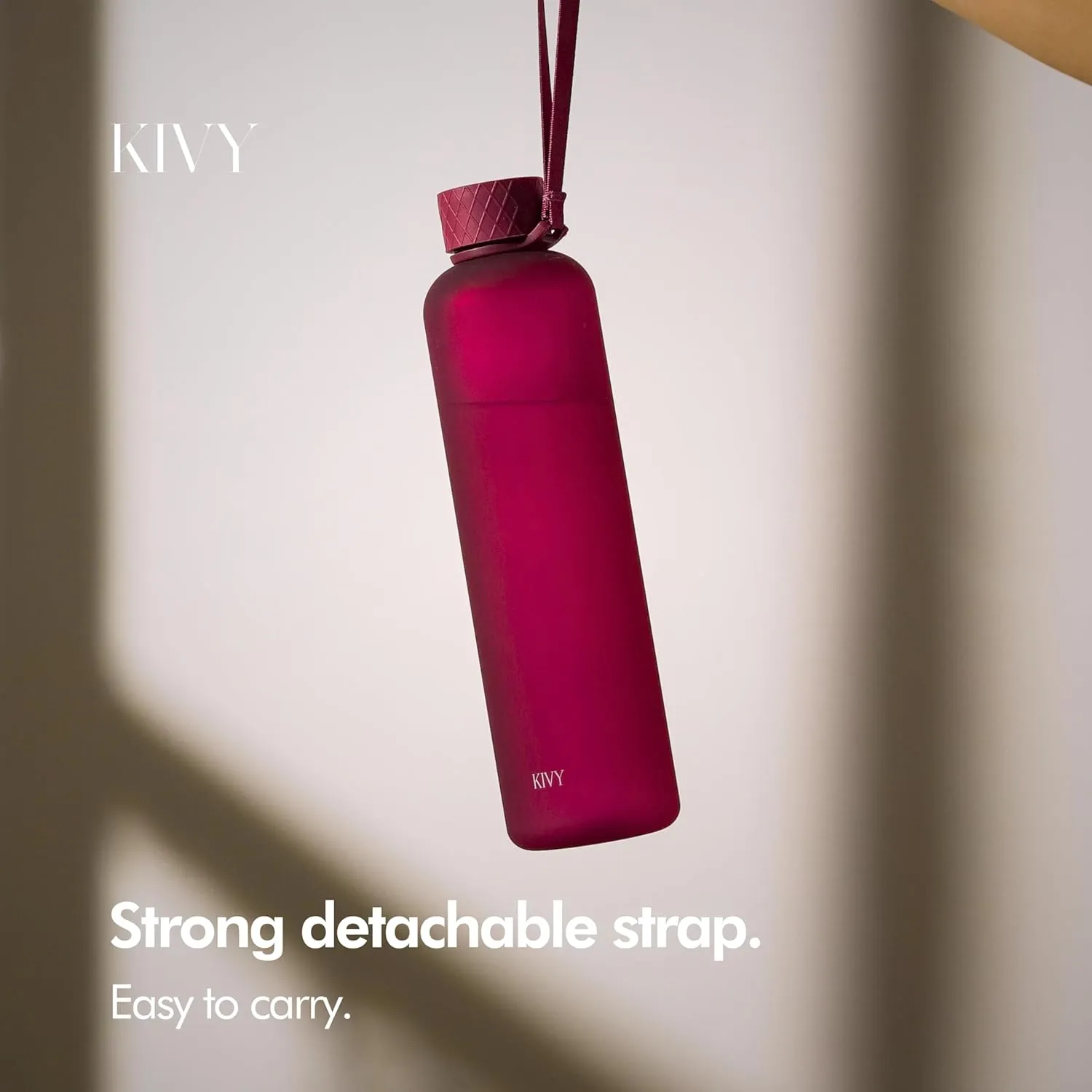 KIVY Slim Water Bottle 32oz [Lightweight & Shatterproof] Fits Backpack & Cupholder for Travel, Sports, School, Gym - Frosted red bottle no straw - Gym water bottle screw top - Dishwasher Safe