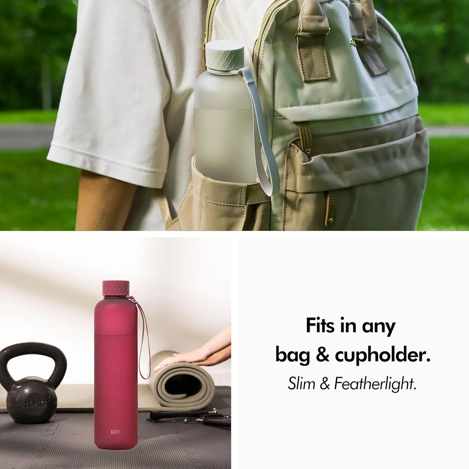 KIVY Slim Water Bottle 32oz [Lightweight & Shatterproof] Fits Backpack & Cupholder for Travel, Sports, School, Gym - Frosted red bottle no straw - Gym water bottle screw top - Dishwasher Safe