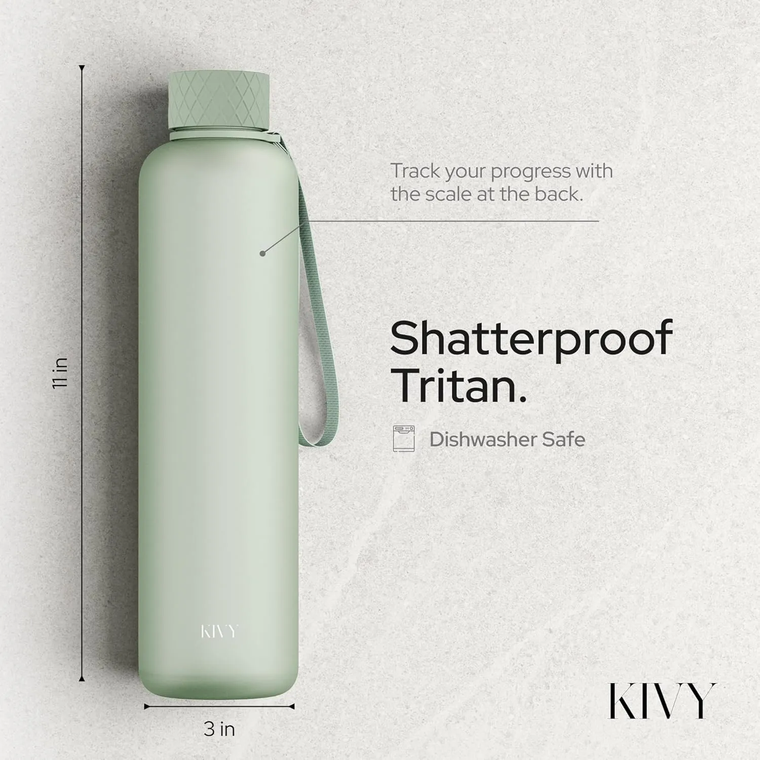 KIVY Slim Water Bottle 32oz [Lightweight & Shatterproof] Fits Backpack & Cupholder for Travel, Sports, School, Gym - Sage green water bottle no straw - Gym water bottle screw top - Dishwasher Safe