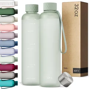 KIVY Slim Water Bottle 32oz [Lightweight & Shatterproof] Fits Backpack & Cupholder for Travel, Sports, School, Gym - Sage green water bottle no straw - Gym water bottle screw top - Dishwasher Safe