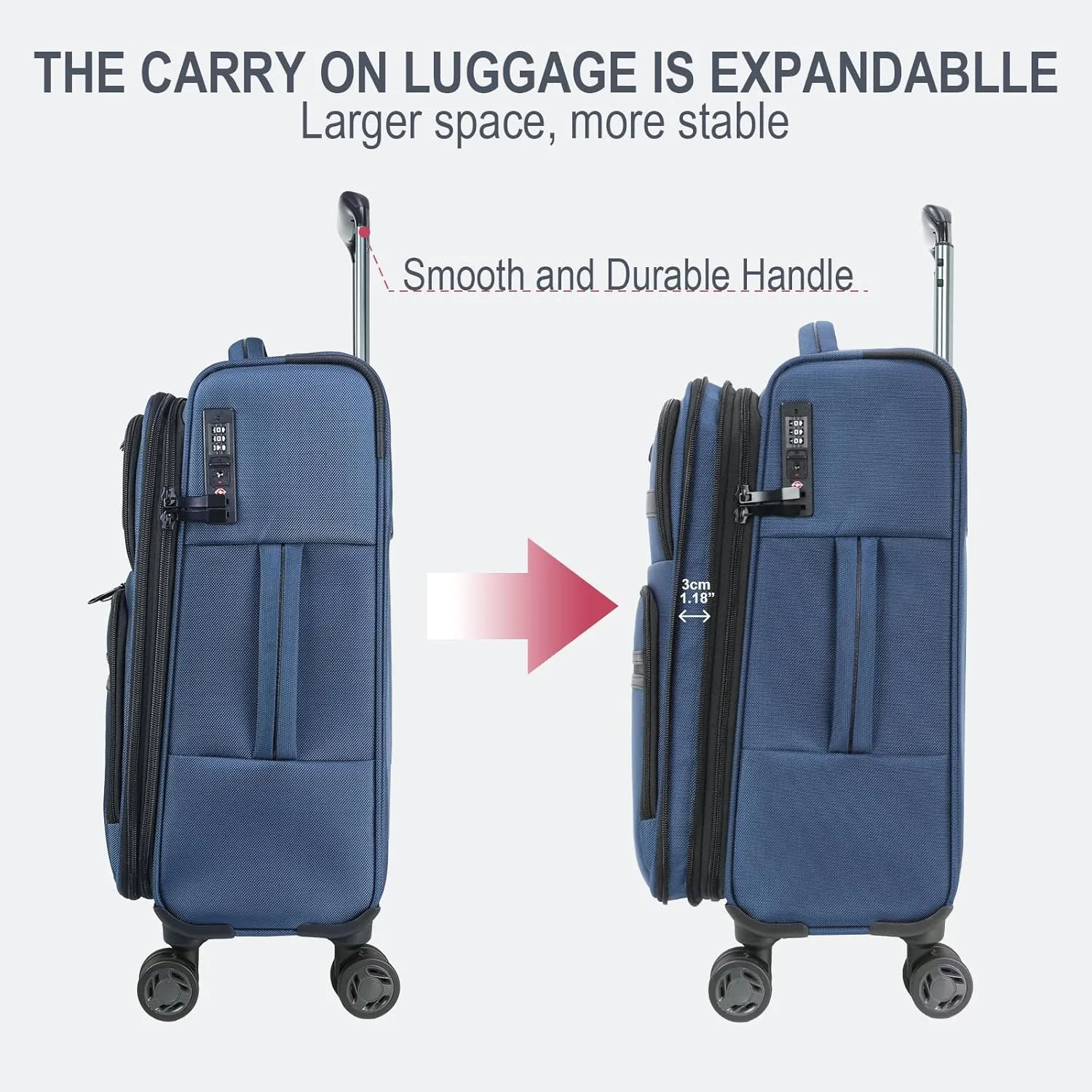 KROSER Softside Expandable Carry On Luggage with Spinner Wheels & Built-in TSA Lock, Durable Suitcase Rolling Luggage with USB Port, Carry-On 20-Inch, Haze Blue