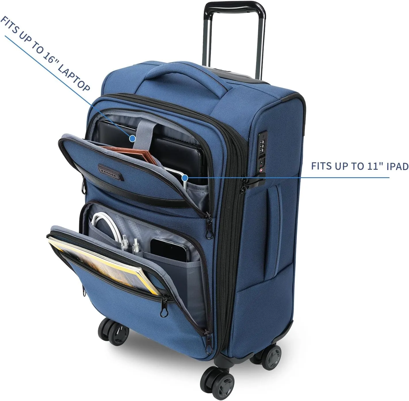 KROSER Softside Expandable Carry On Luggage with Spinner Wheels & Built-in TSA Lock, Durable Suitcase Rolling Luggage with USB Port, Carry-On 20-Inch, Haze Blue