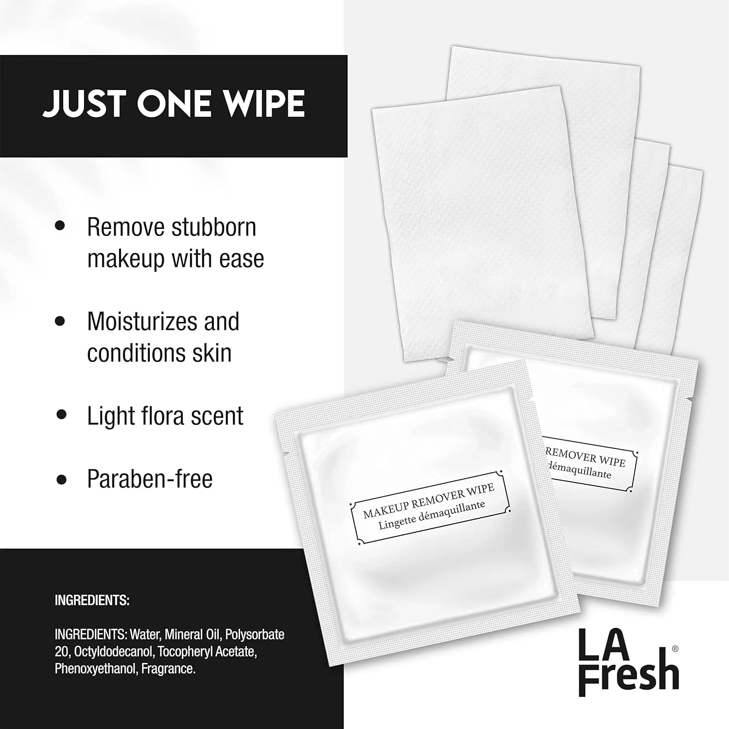 La Fresh Hotel Premium Paraben-Free Makeup Remover Wipes - White, With Light Flora Scent 8x6" Wet Wipes - 500 Wipes, Skin Care Travel Essentials