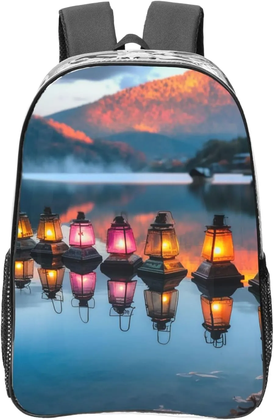 Lanterns Mountain Lake Clear Backpack Waterproof Heavy Duty Pvc Transparent Backpack Cute See Through Backpack Clear Bags For College Work Travel