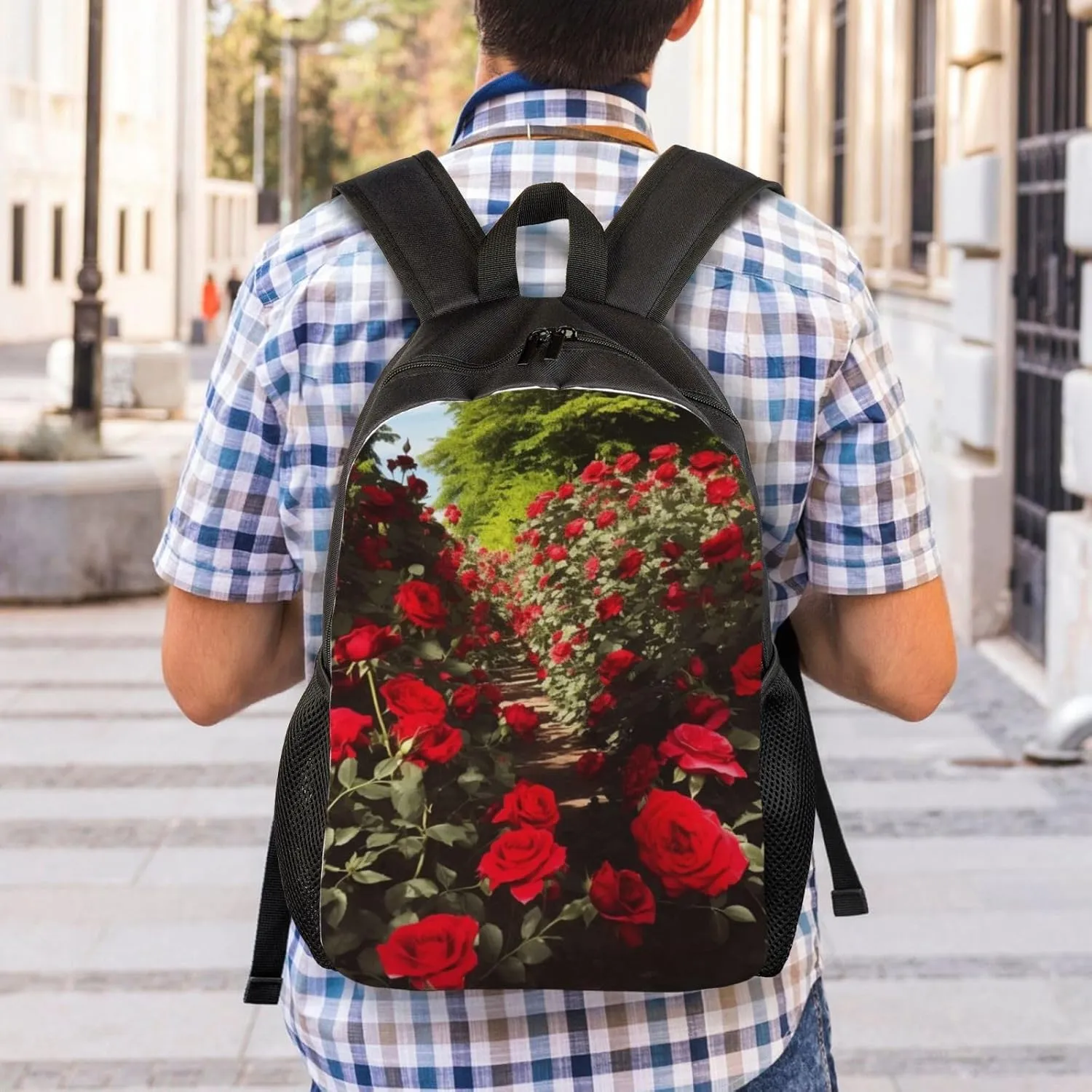 Laptop Backpack for Women Men Carry-on Backpack Red Rose Garden Daypack Lightweight Travel Shoulder Bags