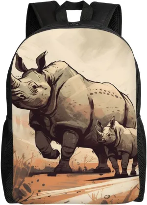Laptop Backpack for Women Men Carry-on Backpack Rhinoceros in Comic Style Daypack Lightweight Travel Shoulder Bags