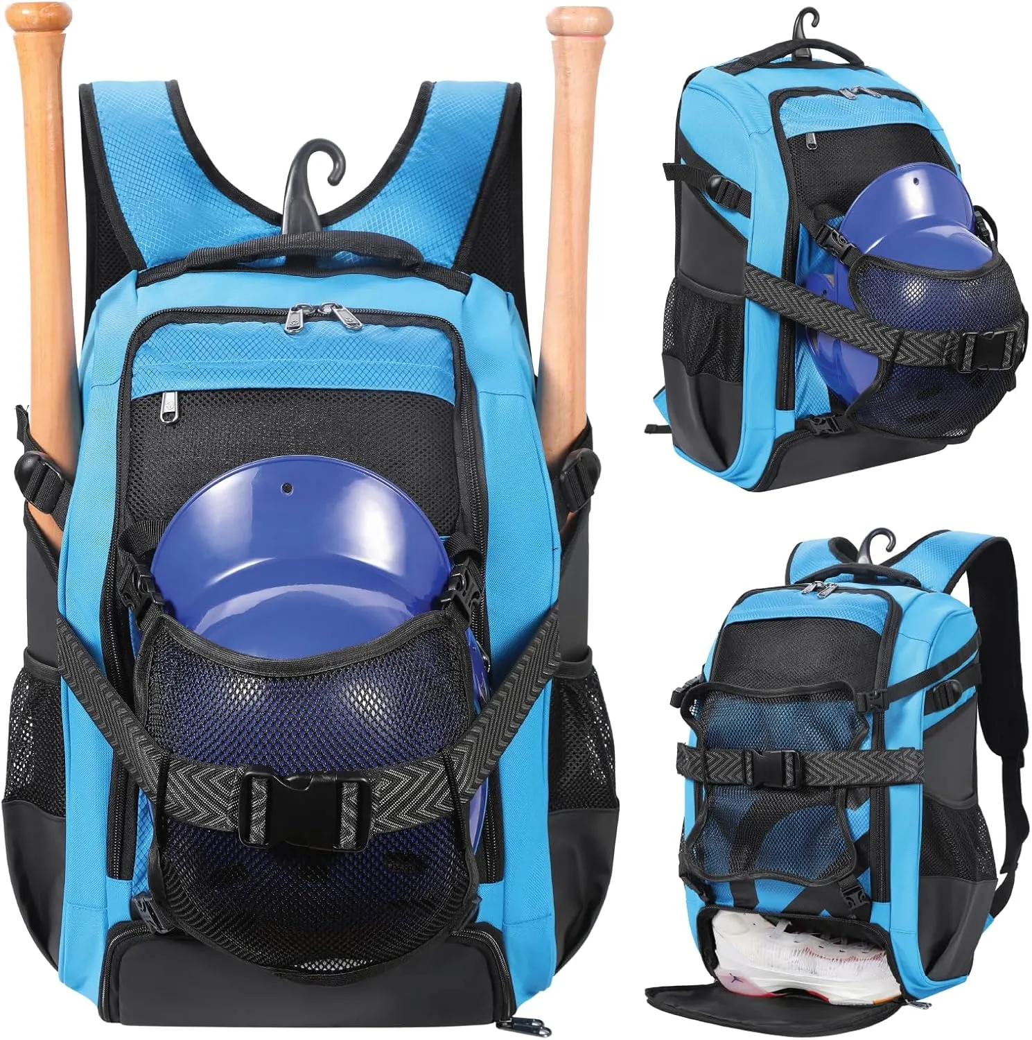 Large Baseball Backpack for Adult Youth 42L Softball Bat Bag with Detachable Adjustable Helmet Mesh Pocket Fit Basketball Soccer Volleyball Baseball Equipment Bag for Men Women 12  Boys Girls