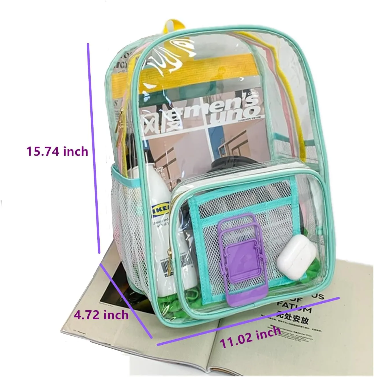 Large Clear Backpack PVC Plastic Backpack Durable Transparent Bookbag See Through Plastic college Work Bag (green)