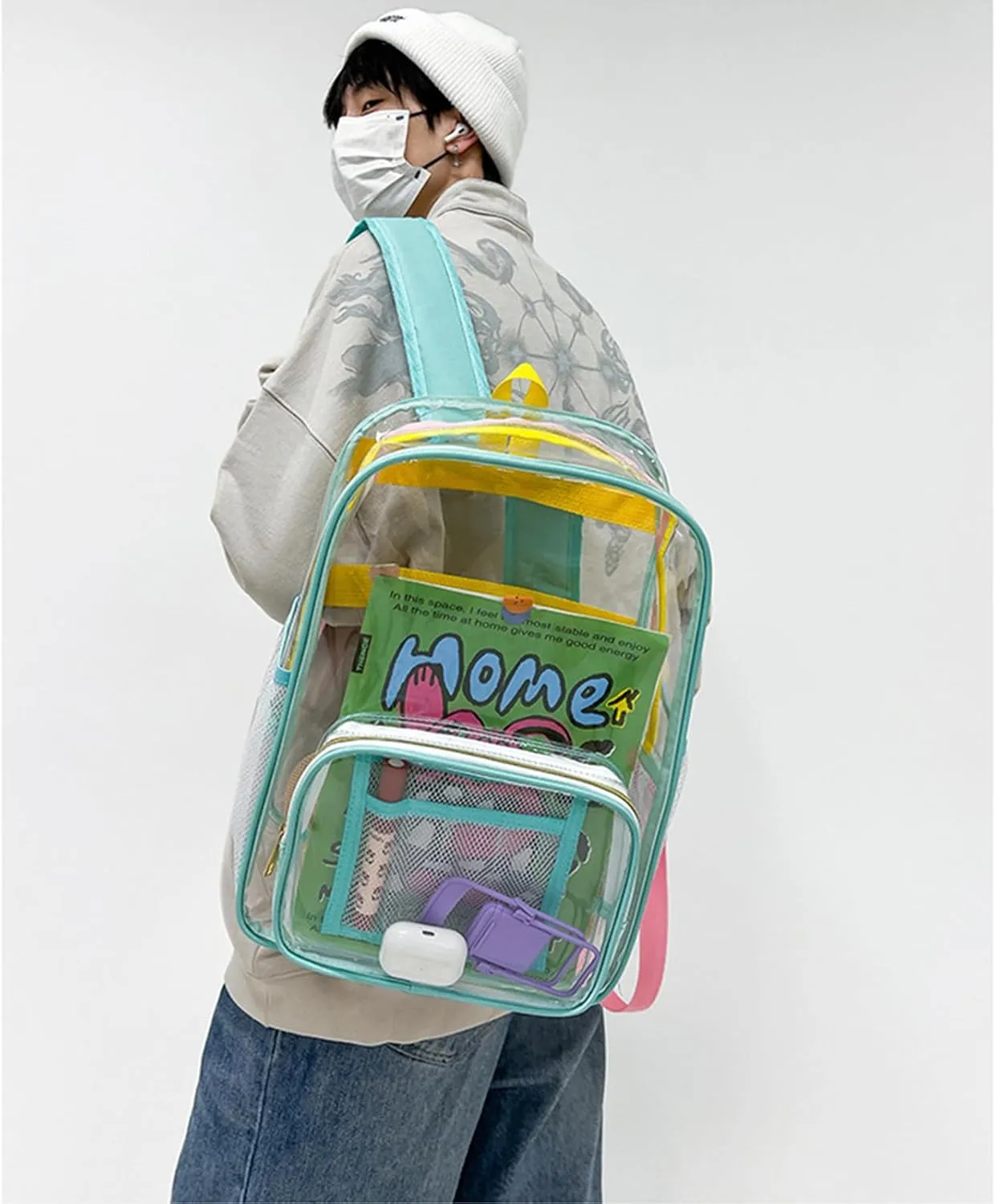 Large Clear Backpack PVC Plastic Backpack Durable Transparent Bookbag See Through Plastic college Work Bag (green)