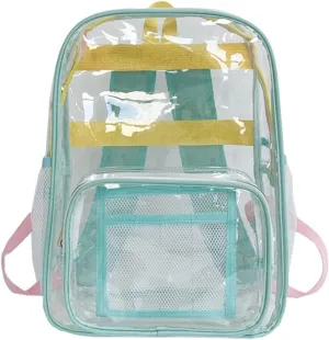 Large Clear Backpack PVC Plastic Backpack Durable Transparent Bookbag See Through Plastic college Work Bag (green)