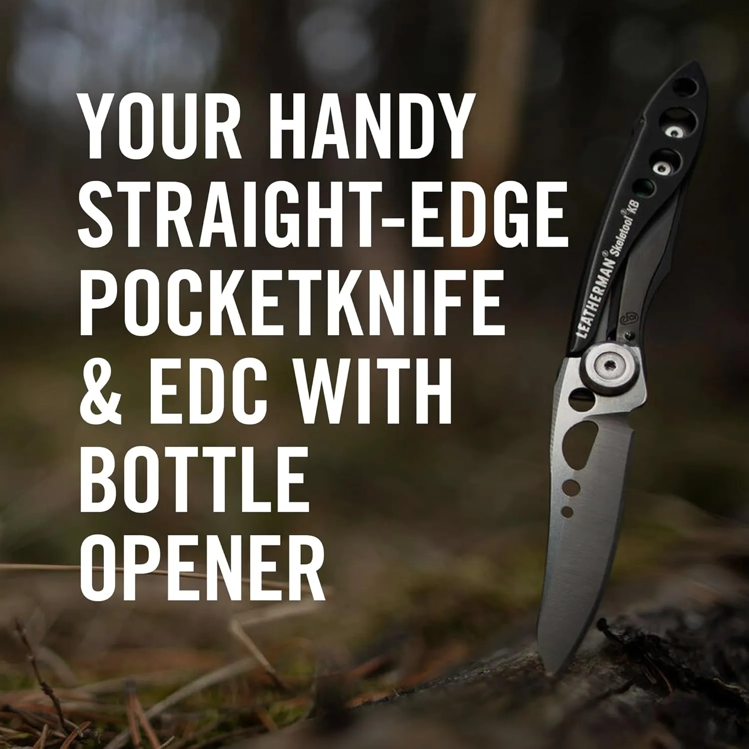 LEATHERMAN, Skeletool KB Pocketknife with Straight Edge, Stainless Steel Blade and Bottle Opener, Onyx