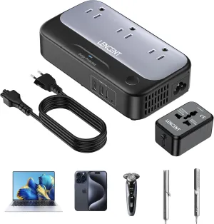 LENCENT 250 Watt 220V to 110V Step Down Voltage Converter Transformer Combo, US to EU Europe European Travel Plug Adapter, 220V Universal International Power Adaptor with 4 USB (2 USB C)