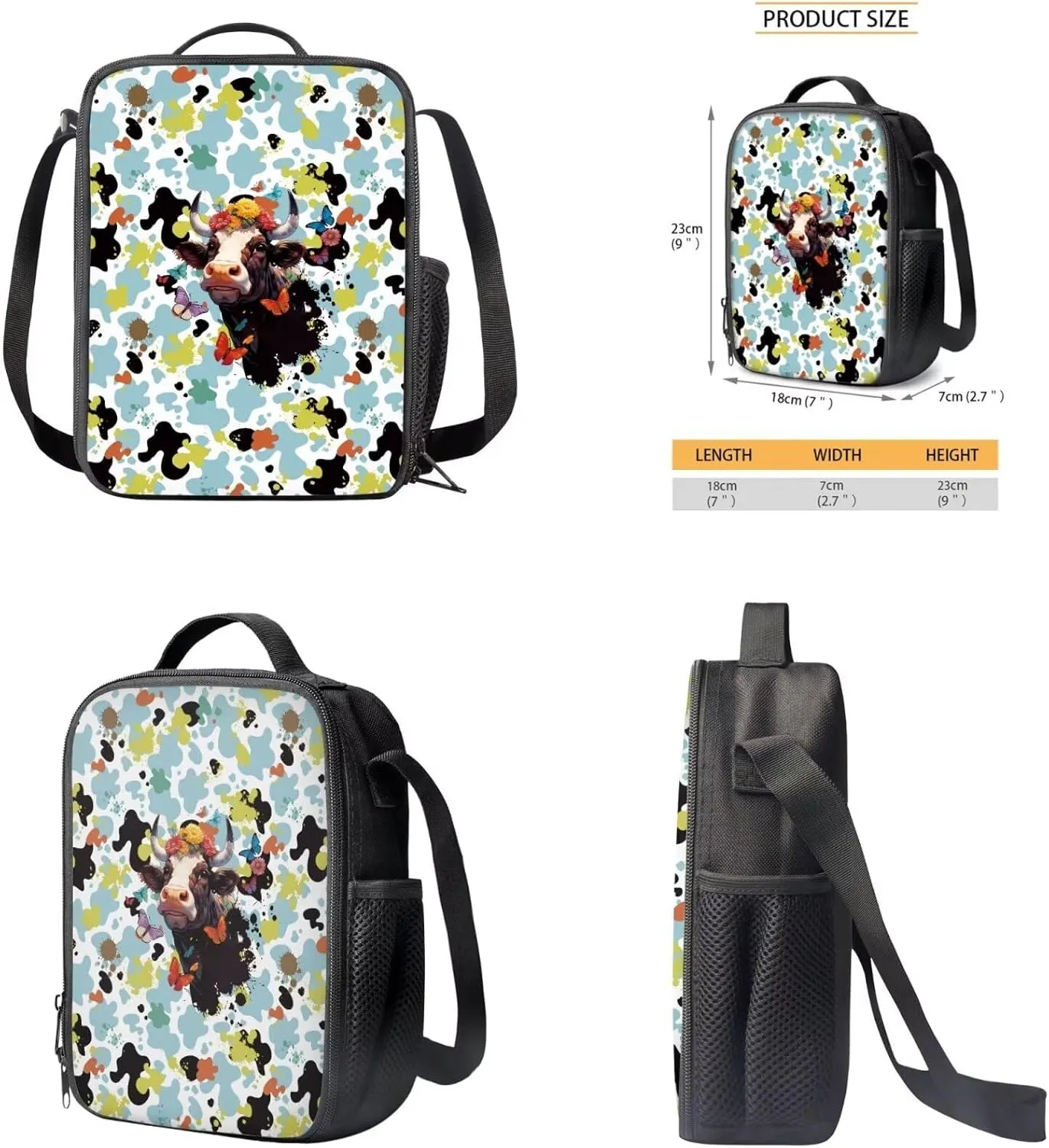 Leopard Cow Backpacks for Teen Girls Lightweight Fashion School Bag for Girl Keep Warm Oil Proof Lunch Bag Teen Girls and Pencil Case for Travel Beach Picnic