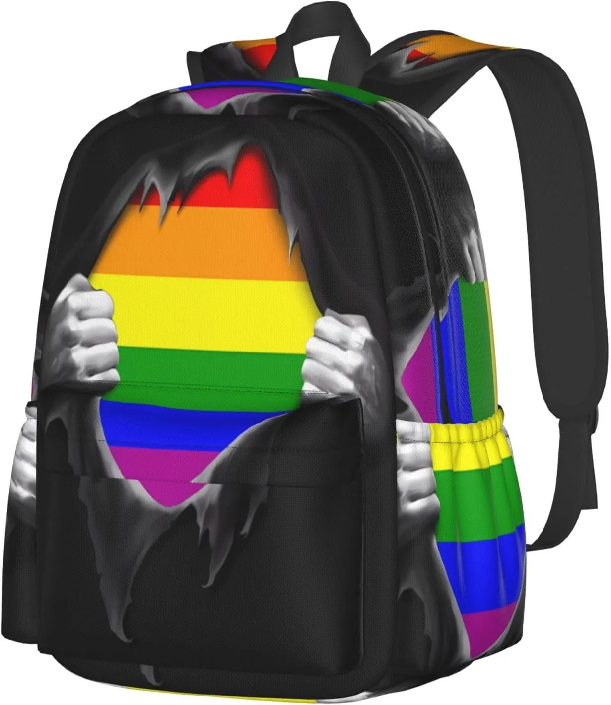 LGBT Rainbow Gay Tear Off Cloth See Pride Flag 17 Inch Casual Backpack Laptop Backpacks Travel Back Pack Large Camping Rucksack Hiking Daypack Lightweight Double Shoulder Bag