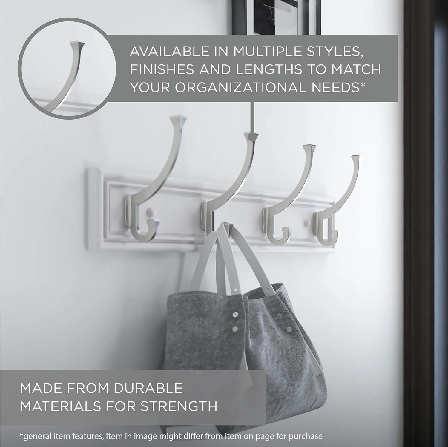 Liberty Hardware 129848 Wall Mounted Coat Rack with 5 Decorative Hooks, 27-Inch, Satin Nickel and White