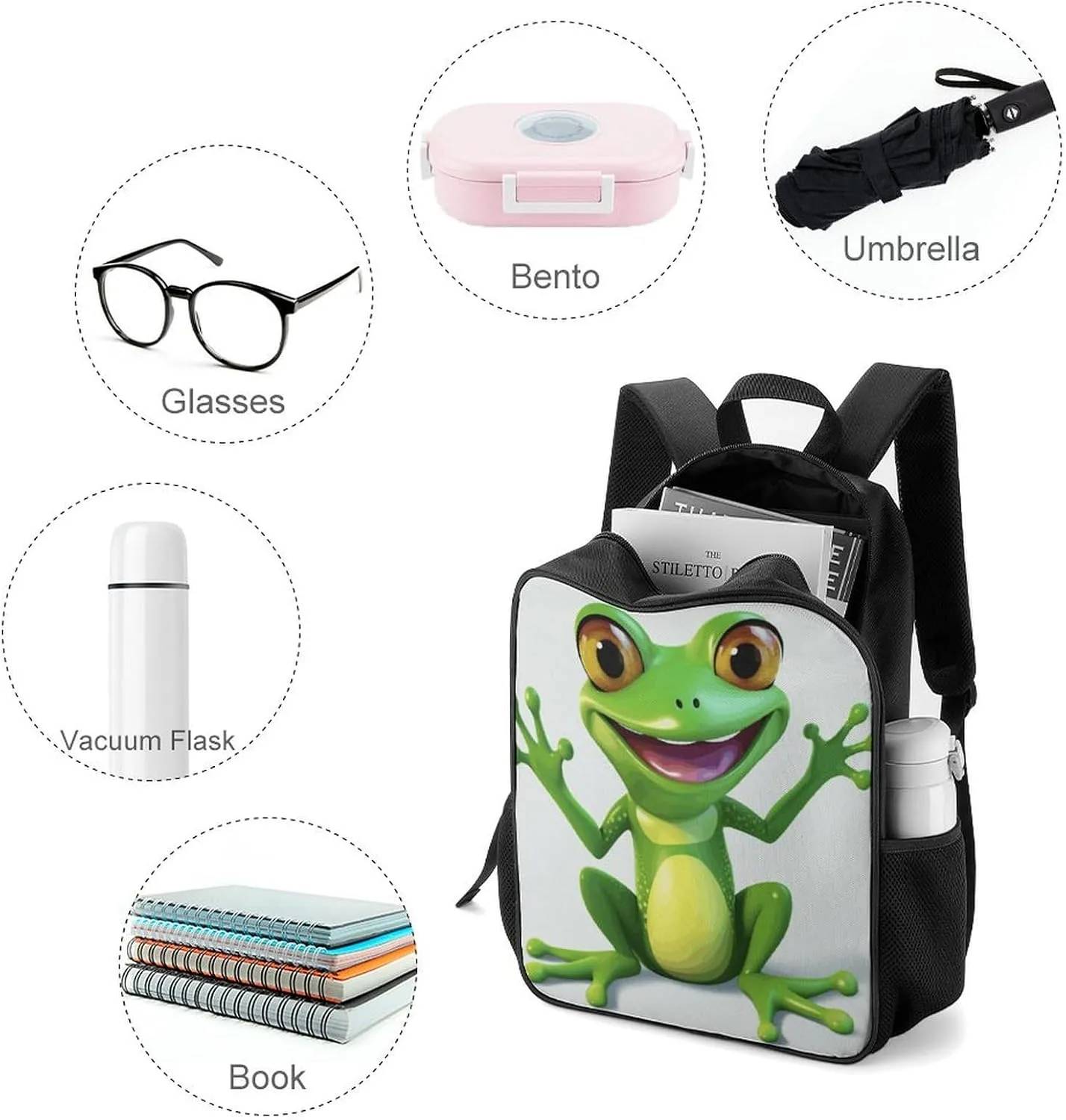 Lightweight Backpacks Cute Travel Bag Durable Green Frog Printing Small Travel Backpack For Women & Men
