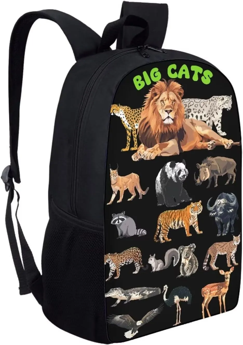 Lion Cheetah Panda Tiger Print Kids Backpack for Boys Girls Elementary Cute Zoo Animal School Bag 17 inch Multifunctional Large Capacity Durable Travel Backpack