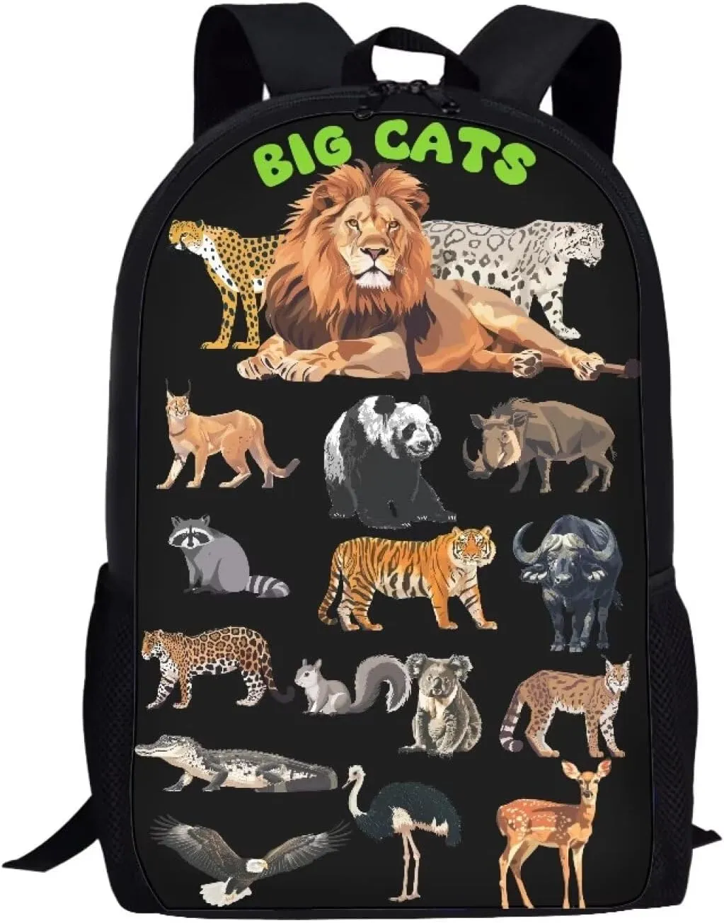 Lion Cheetah Panda Tiger Print Kids Backpack for Boys Girls Elementary Cute Zoo Animal School Bag 17 inch Multifunctional Large Capacity Durable Travel Backpack