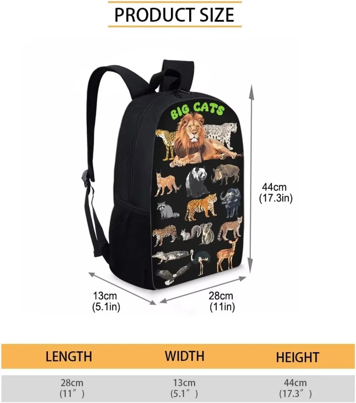 Lion Cheetah Panda Tiger Print Kids Backpack for Boys Girls Elementary Cute Zoo Animal School Bag 17 inch Multifunctional Large Capacity Durable Travel Backpack