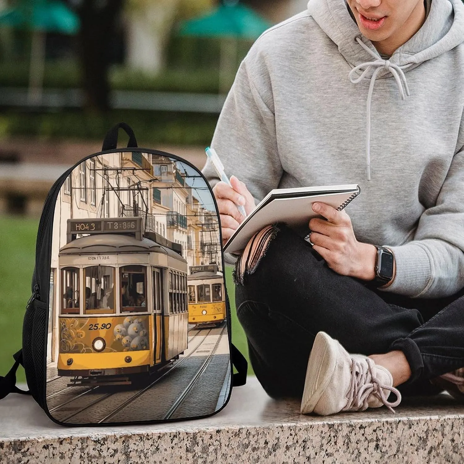 Lisbon Tram Lightweight Backpack Casual Carry On Laptop Backpack,Hiking Bag for Camping Sports Work