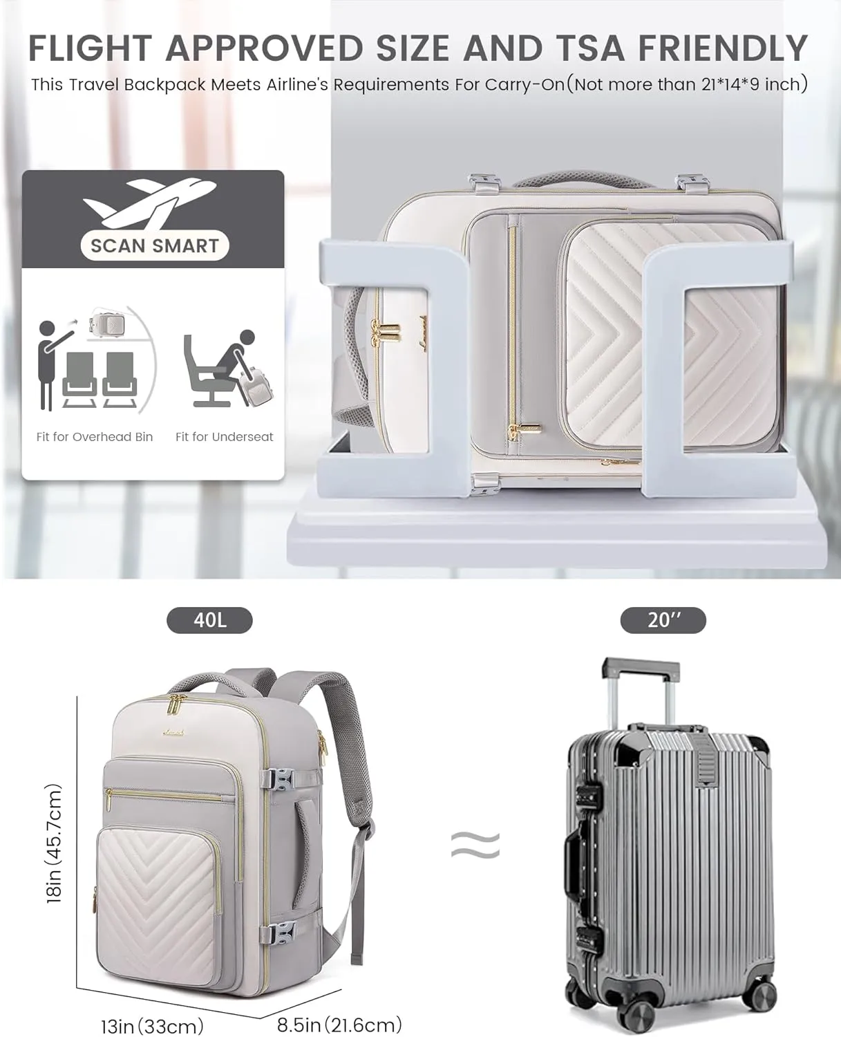 LOVEVOOK Large Travel Backpack for Women, Carry On Bag Flight Approved, 40L TSA Personal Item Travel Bag with 3 Packing Cubes, Waterproof 17 Inch Laptop Hiking Casual Backpack
