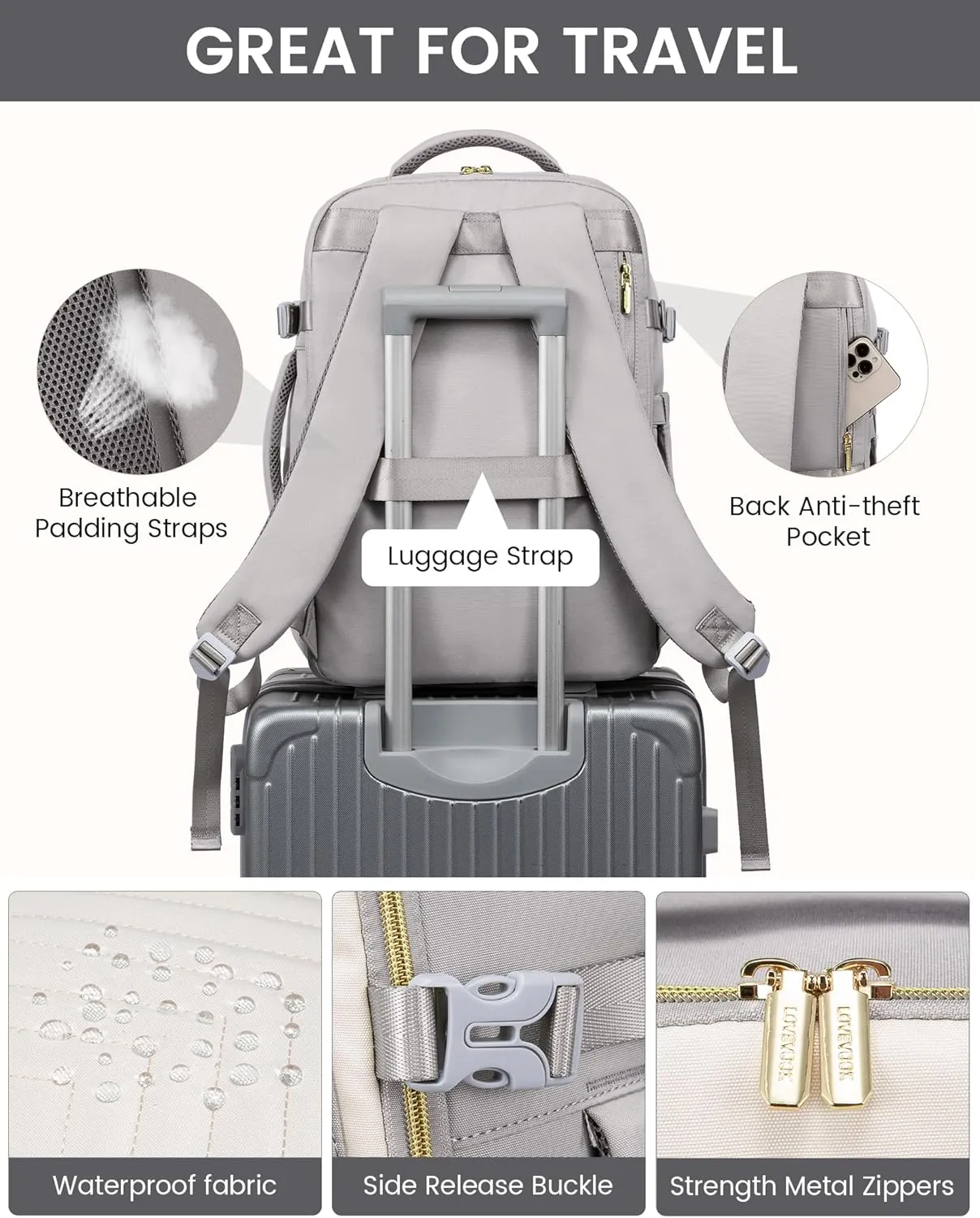 LOVEVOOK Large Travel Backpack for Women, Carry On Bag Flight Approved, 40L TSA Personal Item Travel Bag with 3 Packing Cubes, Waterproof 17 Inch Laptop Hiking Casual Backpack