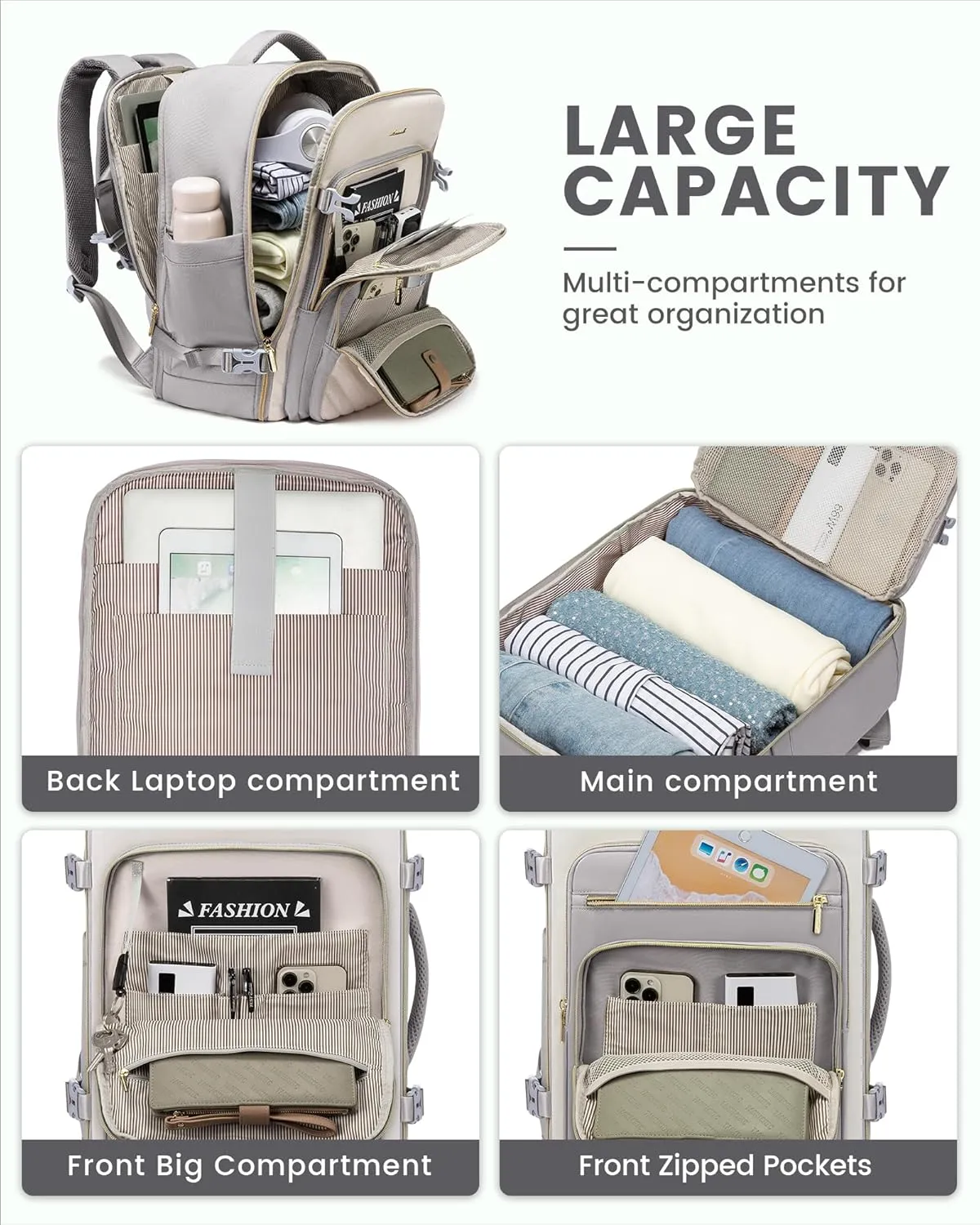 LOVEVOOK Large Travel Backpack for Women, Carry On Bag Flight Approved, 40L TSA Personal Item Travel Bag with 3 Packing Cubes, Waterproof 17 Inch Laptop Hiking Casual Backpack