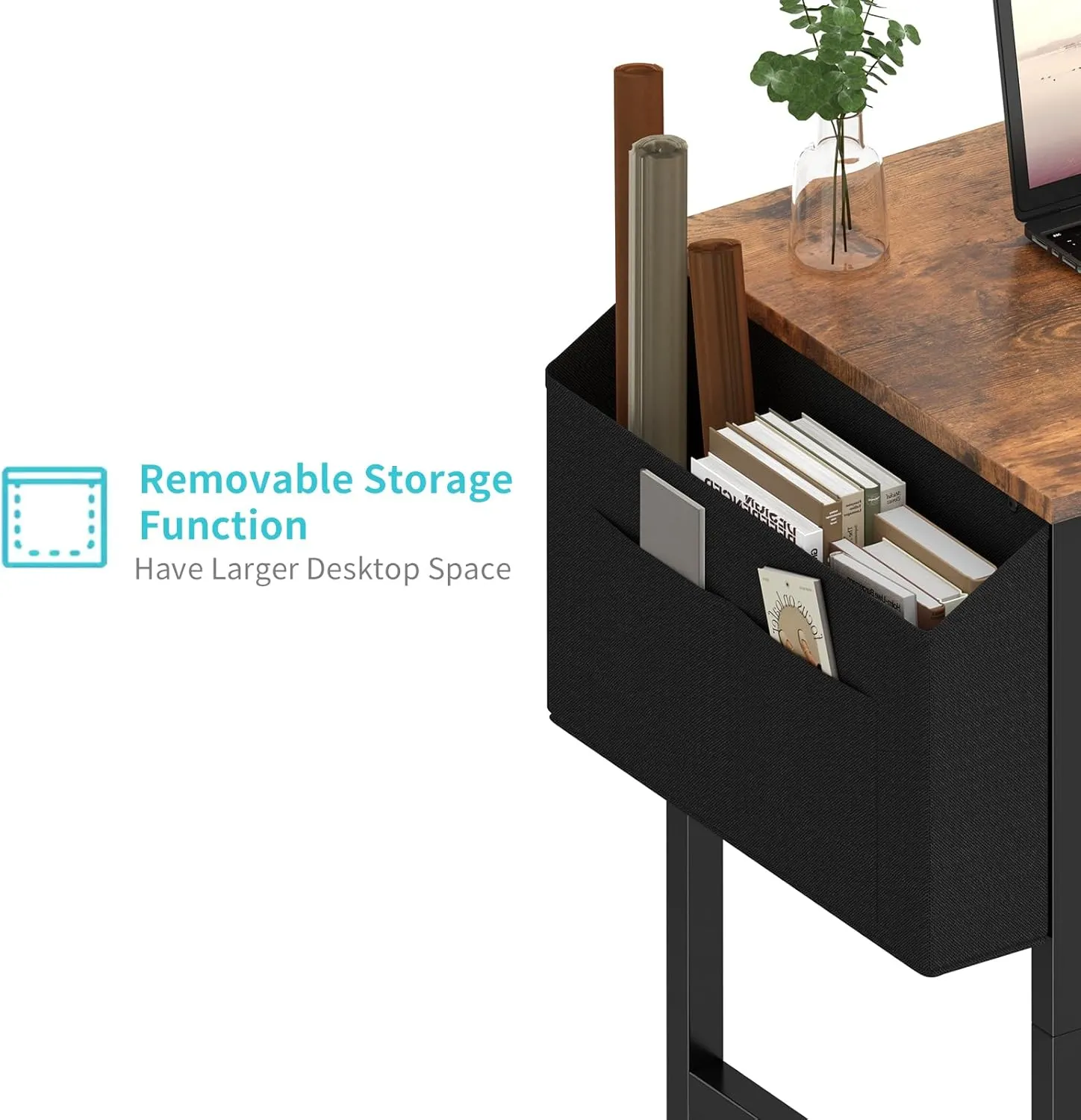 Lufeiya Small Desk for Small Spaces, 24 Inch Kids Girls Study Writing Mini Desks for Bedroom, Simple Modern Laptop PC Little Side Table with Storage Bag Headphone Hooks, Rustic Brown