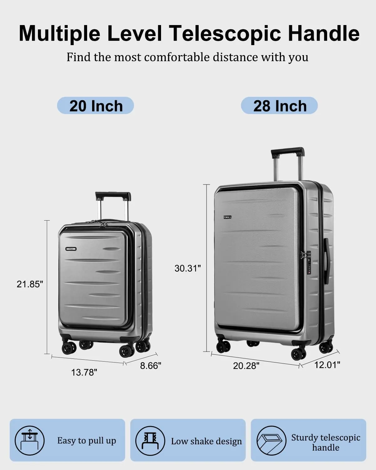 Luggage Sets 2 Pieces, 20 Inch Carry On Luggage and Expandable 28 Inch Checked Luggage with Spinner Wheels, Lightweight ABS PC Hard Shell Suitcase with Front Opening, TSA Lock (Gray, 20/28)