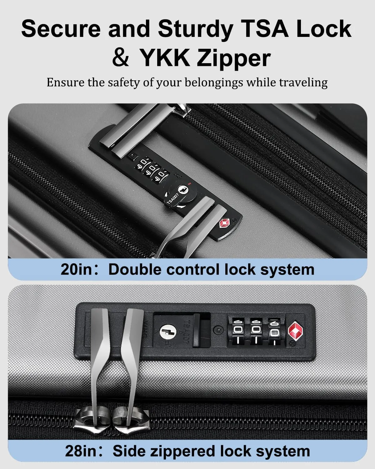 Luggage Sets 2 Pieces, 20 Inch Carry On Luggage and Expandable 28 Inch Checked Luggage with Spinner Wheels, Lightweight ABS PC Hard Shell Suitcase with Front Opening, TSA Lock (Gray, 20/28)