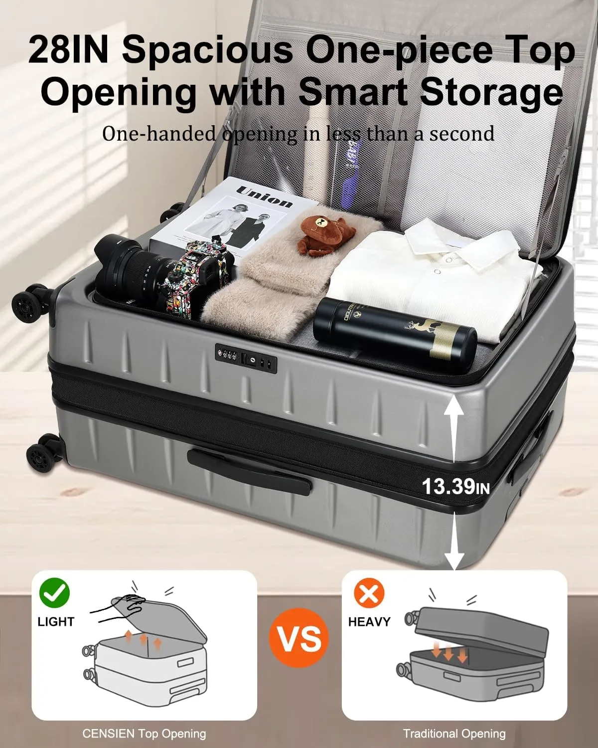 Luggage Sets 2 Pieces, 20 Inch Carry On Luggage and Expandable 28 Inch Checked Luggage with Spinner Wheels, Lightweight ABS PC Hard Shell Suitcase with Front Opening, TSA Lock (Gray, 20/28)