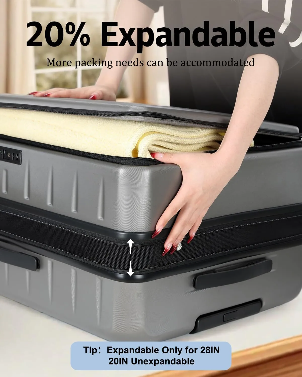 Luggage Sets 2 Pieces, 20 Inch Carry On Luggage and Expandable 28 Inch Checked Luggage with Spinner Wheels, Lightweight ABS PC Hard Shell Suitcase with Front Opening, TSA Lock (Gray, 20/28)